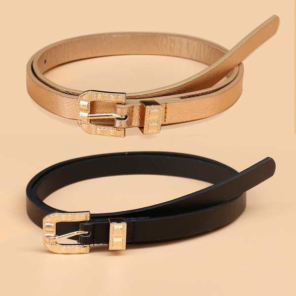 

2pcs Metal Buckle Belt, Multicolor