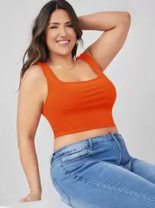 SHEIN BASICS Áo hai dây Plus Size màu trơn Giải trí - trái cam - Xem 1