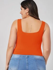 SHEIN BASICS Áo hai dây Plus Size màu trơn Giải trí - trái cam - Xem 2