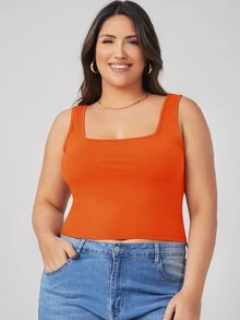 SHEIN BASICS Áo hai dây Plus Size màu trơn Giải trí - trái cam - Xem 3