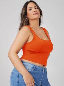SHEIN BASICS Áo hai dây Plus Size màu trơn Giải trí - trái cam - Xem 4