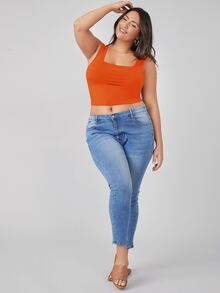 SHEIN BASICS Áo hai dây Plus Size màu trơn Giải trí - trái cam - Xem 5
