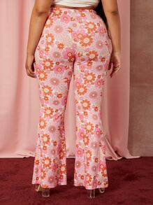 SHEIN SXY Plus Floral Print High Waist Flare Leg Trousers - Multicolor - View 2