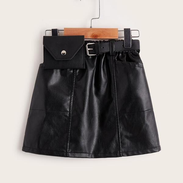 

Toddler Girls Solid PU Skirt With Bag, Black