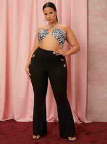 SHEIN SXY Plus Cut Out Flared Leg Trousers - Black - View 5