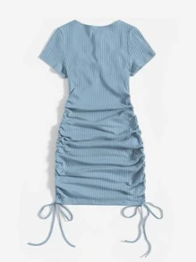 SHEIN EZwear 抽褶抽繩包臀連衣裙 - 霧霾藍 - 查看 2