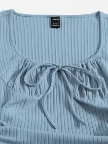 SHEIN EZwear 抽褶抽繩包臀連衣裙 - 霧霾藍 - 查看 3