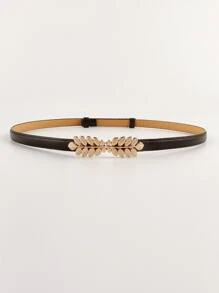 Women's Adjustable Waist Belt With Leaf Buckle, Suitable For Decorating Dresses - Black - View 1