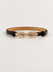 Women's Adjustable Waist Belt With Leaf Buckle, Suitable For Decorating Dresses - Black - View 2