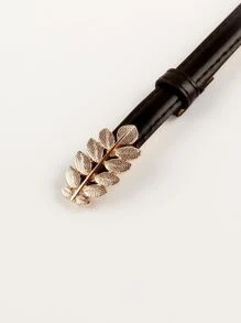 Women's Adjustable Waist Belt With Leaf Buckle, Suitable For Decorating Dresses - Black - View 5