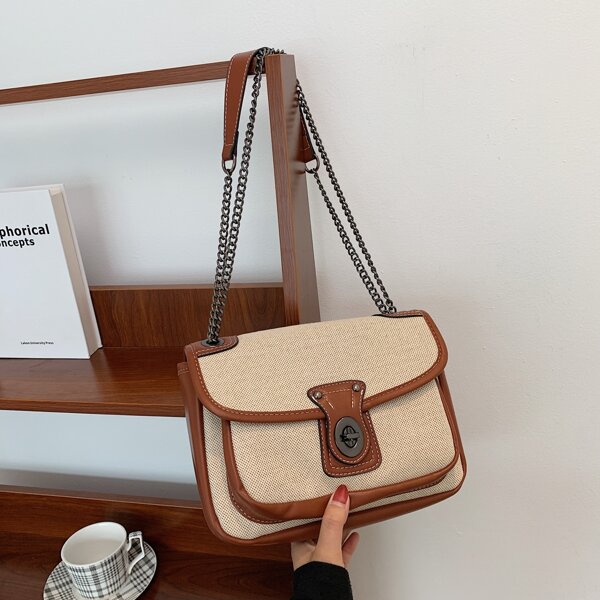 

Twist Lock Chain Shoulder Bag, Brown