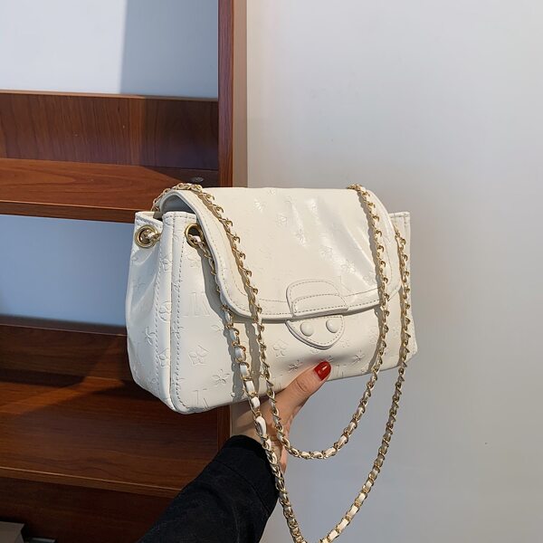 

Minimalist Embossed Chain Shoulder Bag, White