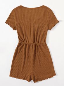 SHEIN EZwear Plus Drawstring Waist Lettuce Edge Romper - Brown - View 2