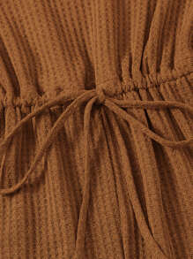 SHEIN EZwear Plus Drawstring Waist Lettuce Edge Romper - Brown - View 3