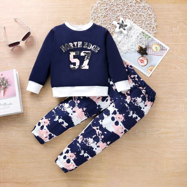 

Toddler Boys Letter Graphic Sweatshirt & Sweatpants, Navy blue