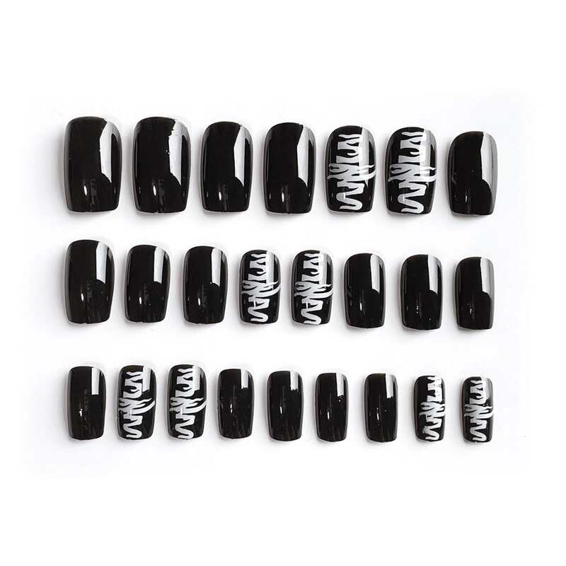 

24pcs Graphic Fake Nail, Black and white