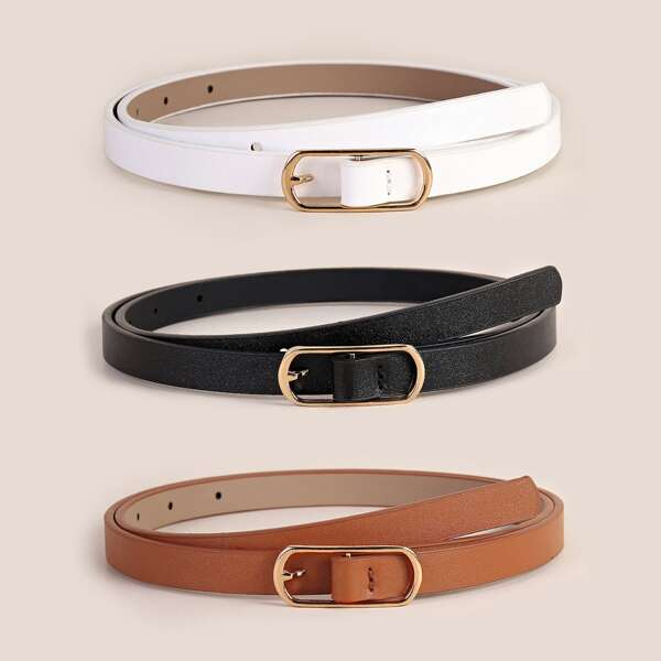 

3pcs Metal Buckle Belt, Multicolor