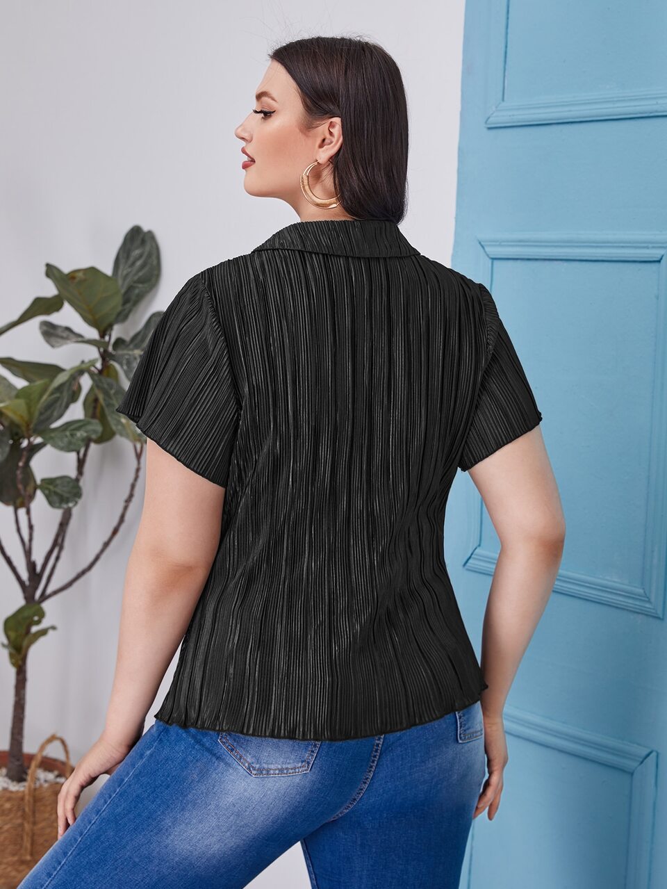 Plus Pleated Velvet Blouse