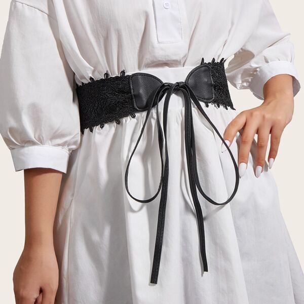 

Lace-up Front Corset Belt, Black