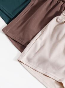 3pack Crop Tank Top & Knot Front Shorts Lounge Set Outfit - Multicolor - View 6