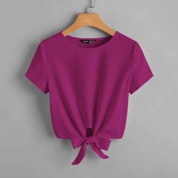 

Solid Knot Hem Tee, Red violet