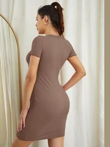 SHEIN 孕婦裝小褶邊羅紋針織洋裝