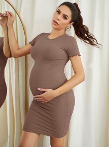 SHEIN 孕婦裝小褶邊羅紋針織洋裝