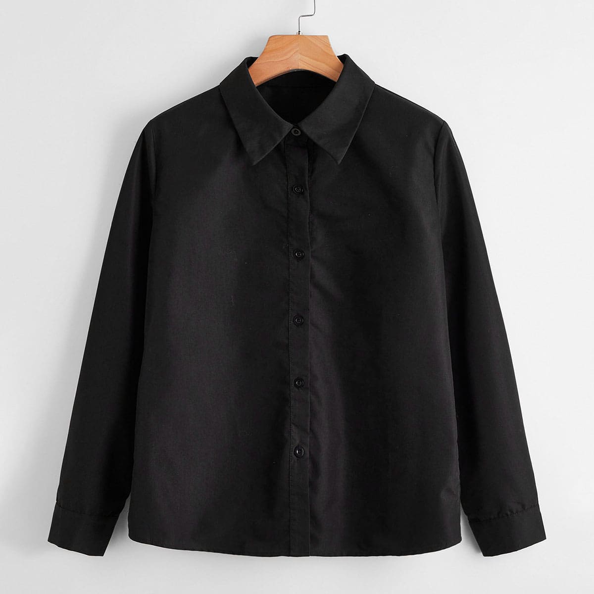 

Solid Button Front Blouse, Black