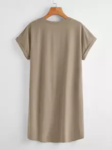 SHEIN BASICS 捲邊袖素色t恤連衣裙