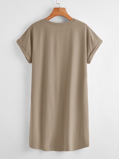 SHEIN BASICS 女款捲袖口純色T恤洋裝夏季穿搭