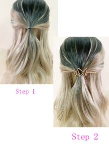 蝴蝶装饰发夹街头发髻发夹发髻器发髻发饰发夹发型针，学生用品，发饰，头部饰品 - 金色 - 查看 2