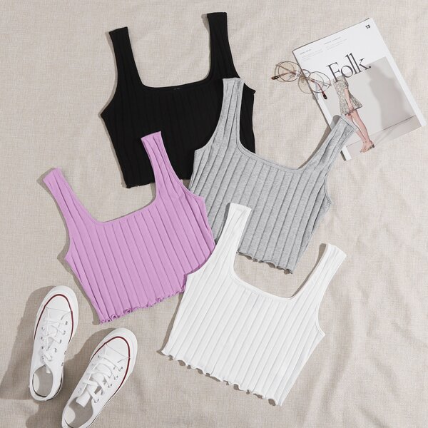 

4 Pack Lettuce Trim Rib-knit Tank Top, Multicolor