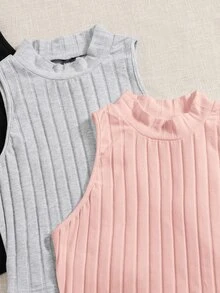 SHEIN EZwear 3 Pack Mock Neck Rib-knit Tank Top - Multicolor - View 3