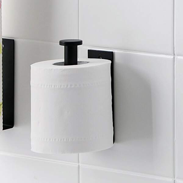 

1pc Multifunction Wall Roll Paper Rack, Black