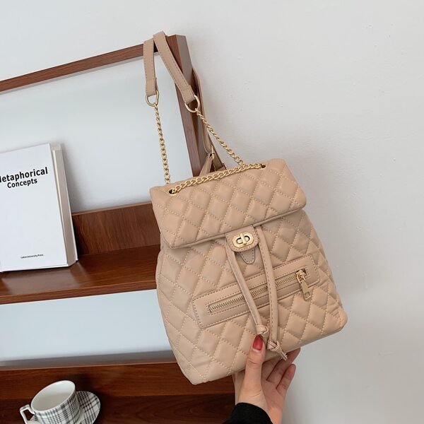 

Quilted Twist Lock Chain Backpack, Khaki