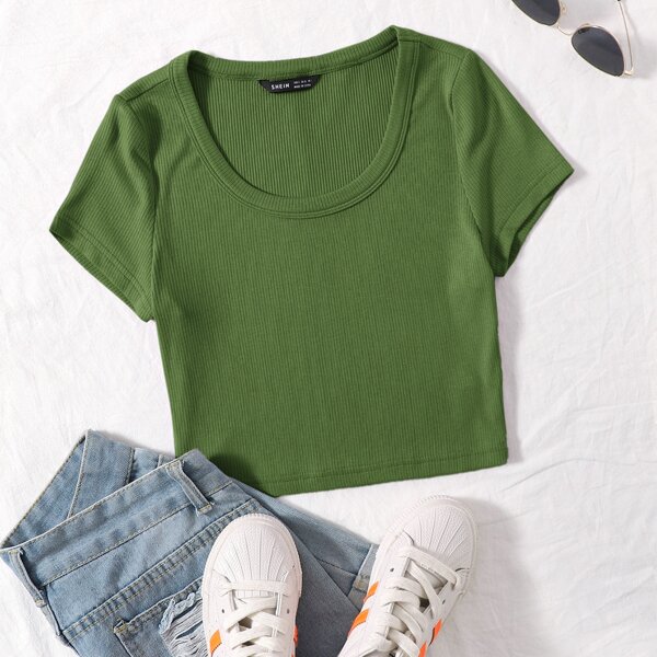 

Rib-knit Solid Tee, Green