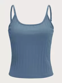 SHEIN EZwear Rib-knit Cami Top - Dusty Blue - View 1