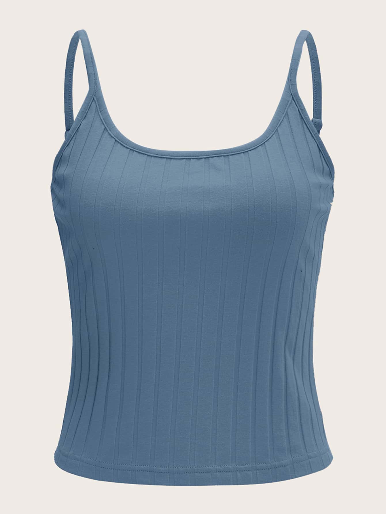 SHEIN EZwear Rib-knit Cami Top - Dusty Blue - View 1