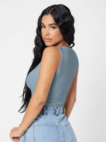 SHEIN PETITE Rib-knit Crop Tank Top - Dusty Blue - View 2