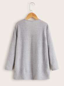 SHEIN Abrigo tejida de canalé con bolsillo de parte delantera abierta - Gris Claro - Ver 2