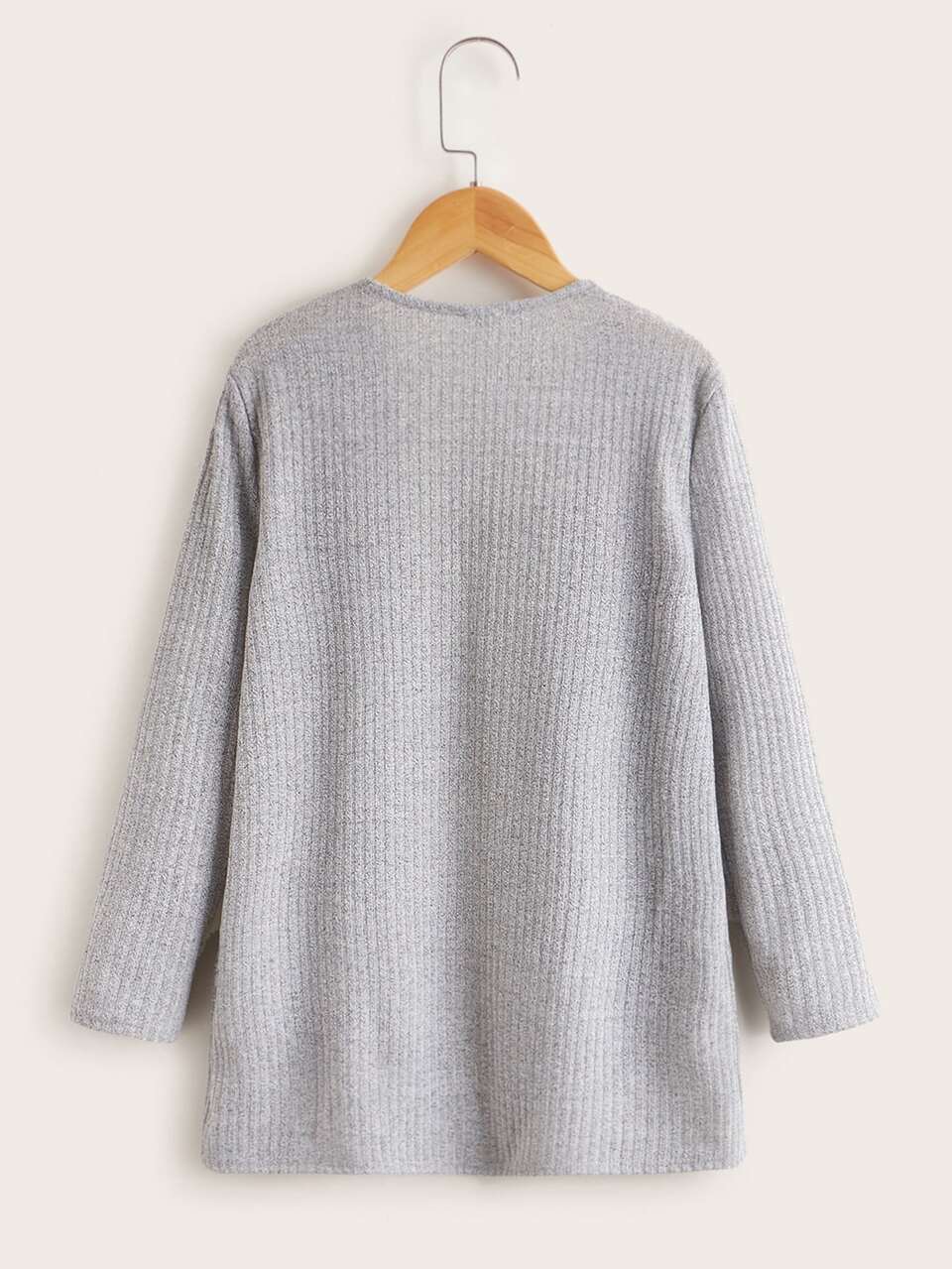 Tween Girl Open Front Patch Pocket Rib-Knit Coat,In Fall/Winter