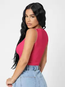 SHEIN PETITE Rib-knit Crop Tank Top - Hot Pink - View 2