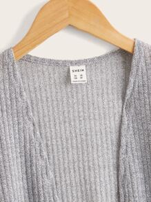 SHEIN Abrigo tejida de canalé con bolsillo de parte delantera abierta - Gris Claro - Ver 3