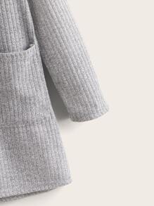 SHEIN Abrigo tejida de canalé con bolsillo de parte delantera abierta - Gris Claro - Ver 4