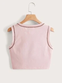 SHEIN Qutie Plus Strawberry & Letter Graphic Contrast Stitch Crop Tank Top - Baby Pink - View 2