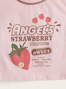 SHEIN Qutie Plus Strawberry & Letter Graphic Contrast Stitch Crop Tank Top - Baby Pink - View 4