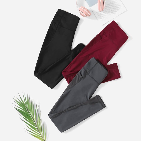 

3pcs Breathable Softness Absorb Sweat Sports Leggings, Multicolor