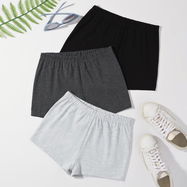 

3pcs Solid Shorts, Multicolor