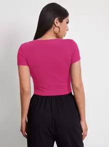 Muchica Camiseta corta de cuello redondo - Rosa Fucsia - Ver 3