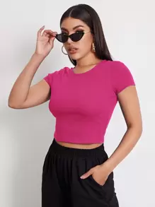 Muchica Camiseta corta de cuello redondo - Rosa Fucsia - Ver 4
